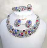 Multi-Color Fashion Costume Crystal Necklace Earring Ring Bracelet Jewellery Party Set