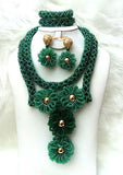 Mixed Greens Latest Design Mixed with Gold Wedding Bridal African Beads Jewellery Set