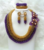 PrestigeApplause 3 Layers Customised Purple & Gold African Beads Bridal Wedding Party Jewelry Set UK