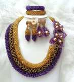PrestigeApplause 3 Layers Customised Purple & Gold African Beads Bridal Wedding Party Jewelry Set UK