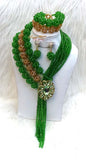 Clearance Sales Green & Gold Crystal Elongated Bridal Party Jewellery Set