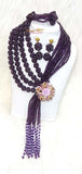 Clearance Sales Dark Purple Crystal Elongated Bridal Party Jewellery Set
