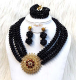 Clearance Sales 3 Layers Black Bridal Party Necklace Jewellery Set