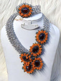 PrestigeApplause Crystal Silver with Orange Flower Beautiful Design Wedding Bridal Party Jewellery Set