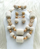 Latest Design White Bridal Wedding Beads embelished with Gold Balls Bridal Party African Nigerian Jewellery Set