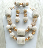 Latest Design White Bridal Wedding Beads embelished with Gold Balls Bridal Party African Nigerian Jewellery Set