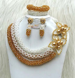 PrestigeApplause Design White Infused with Gold Tulip Bridal Wedding Beads Bridal Party Jewellery Set