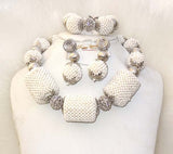 Latest Design White Bridal Wedding Beads embelished with Silver Balls Bridal Party African Nigerian Jewellery Set