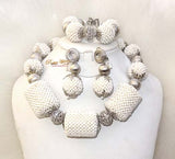 Latest Design White Bridal Wedding Beads embelished with Silver Balls Bridal Party African Nigerian Jewellery Set
