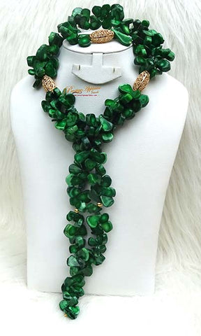 Green African Green Coral Chips Wedding Bridal Party Jewellery Set
