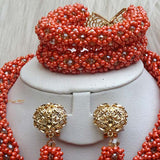 PrestigeApplause Unique Elongated Orange Design Bridal Wedding Beads Bridal Party Jewellery Set