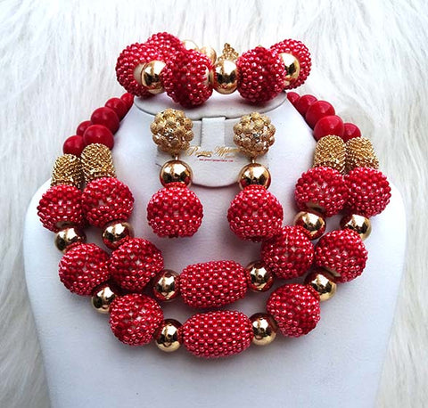 Latest Design Mixed Peach Beautiful Ball Design Wedding Bridal African Beads Jewellery Set