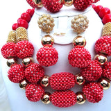 Latest Design Mixed Peach Beautiful Ball Design Wedding Bridal African Beads Jewellery Set