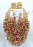 PrestigeApplause Gold & Red Full Crystal Party Wedding Bridal Necklace Jewellery Set