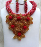 Coral Gold Red Flower Petal Elegant Party Wedding Bridal NEcklace Jewellery Set