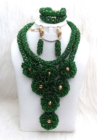 Latest Design Mixed Greens Wedding Bridal African Beads Jewellery Set