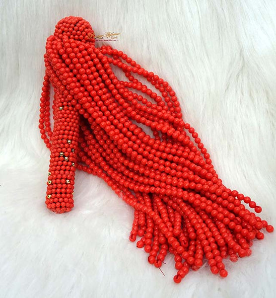 Clearance Sale Coral Coral Beaded Female Staff Whip Nigerian wedding Bridal beaded whip with Gold Accessories