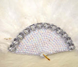 Beautiful Bold White Feather Embelished with Silver Beads with Pearls Bridal Wedding Party Hand fan
