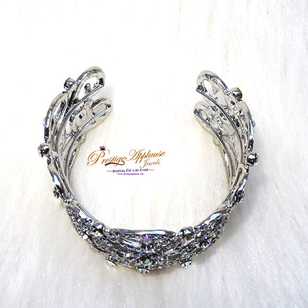 Half Cuff Silver Bold Shape Design Crystal Stone Bangle Jewellery