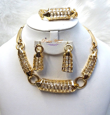 New Beautiful Design Gold Beautiful Plated Party Necklace Earring Jewellery Set