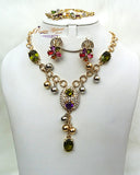 New Beautiful Design Multi Color Drop Gold Beautiful Plated Party Necklace Earring Jewellery Set