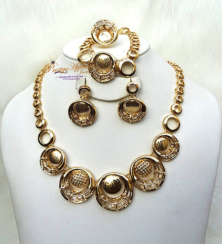 New Beautiful Design Circle Shaped Gold Beautiful Plated Party Necklace Earring Jewellery Set