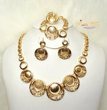 New Beautiful Design Circle Shaped Gold Beautiful Plated Party Necklace Earring Jewellery Set