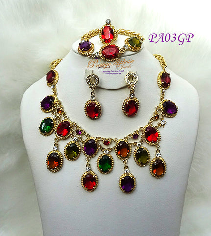 New Design Multi color Gold Plated Complete Set Necklace Jewellery Party Set