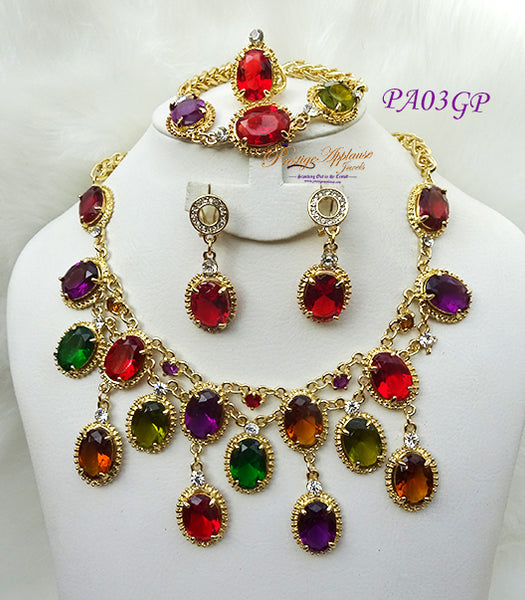 New Design Multi color Gold Plated Complete Set Necklace Jewellery Party Set