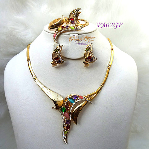 New Design Multi Color Gold Plated Complete Set Necklace Jewellery Party Set PA05GP