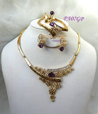 New Design Purple Gold Plated Complete Set Necklace Jewellery Party Set PA07GP