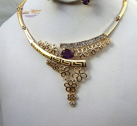 New Design Purple Gold Plated Complete Set Necklace Jewellery Party Set PA07GP