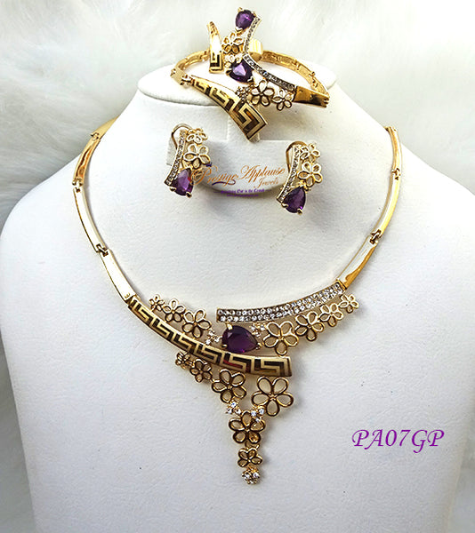 New Design Purple Gold Plated Complete Set Necklace Jewellery Party Set PA07GP