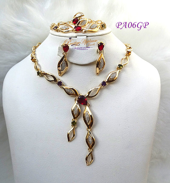 New Design Gold Plated Complete Set Necklace Jewellery Party Set PA06GP