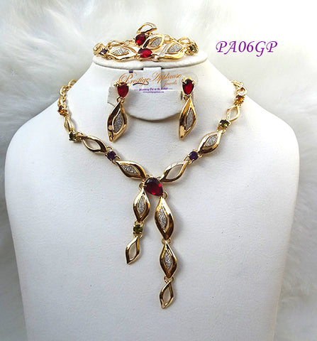 New Design Gold Plated Complete Set Necklace Jewellery Party Set PA06GP