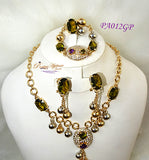 New Design Emerald Green Gold Plated Complete Set Necklace Jewellery Party Set PA08GP