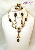 New Design Emerald Green Gold Plated Complete Set Necklace Jewellery Party Set PA08GP