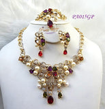 Beautiful New Pearl Design Gold Plated Complete Set Necklace Jewellery Party Set PA015GP