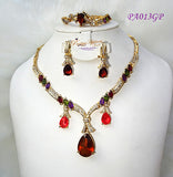 New Design Red Brown Gold Plated Complete Set Necklace Jewellery Party Set PA013GP