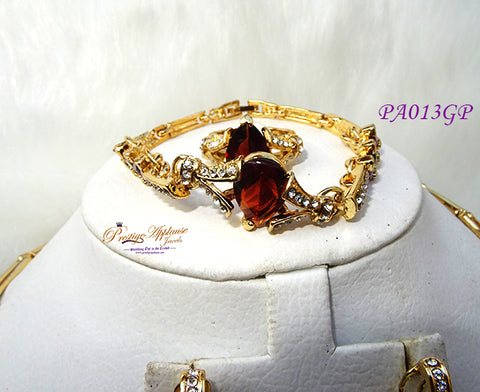 New Design Red Brown Gold Plated Complete Set Necklace Jewellery Party Set PA013GP