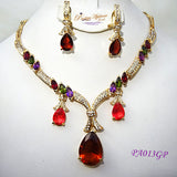 New Design Red Brown Gold Plated Complete Set Necklace Jewellery Party Set PA013GP
