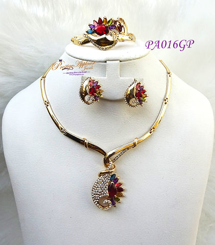 New Design Multi Color Gold Plated Complete Set Necklace Jewellery Party Set PA016GP