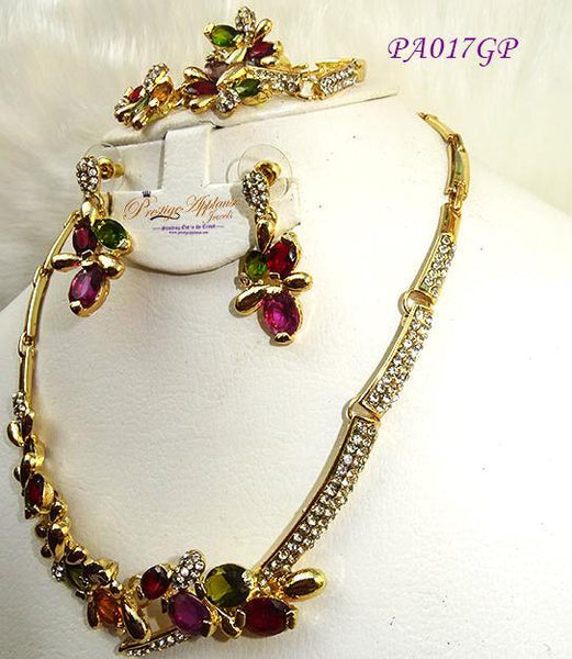 Beautiful New Design Multi Color Gold Plated Complete Set Necklace Jewellery Party Set PA017GP