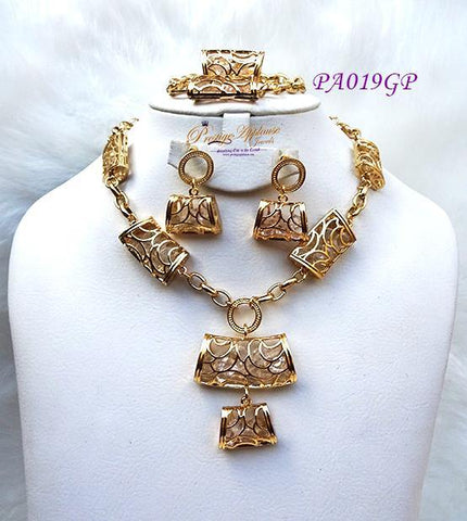 Beautiful New Design 3D Purple Gold Plated Complete Set Necklace Jewellery Party Set PA020GP