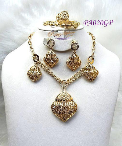 Beautiful New Design 3D Purple Gold Plated Complete Set Necklace Jewellery Party Set PA020GP