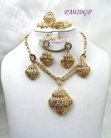 Beautiful New Design 3D Purple Gold Plated Complete Set Necklace Jewellery Party Set PA020GP