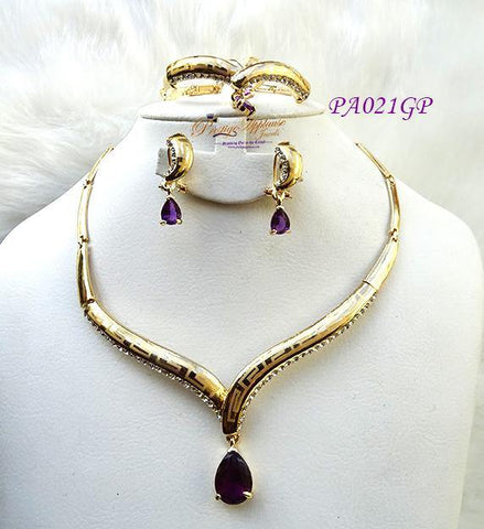 Beautiful New Design Purple Gold Plated Complete Set Necklace Jewellery Party Set PA021GP