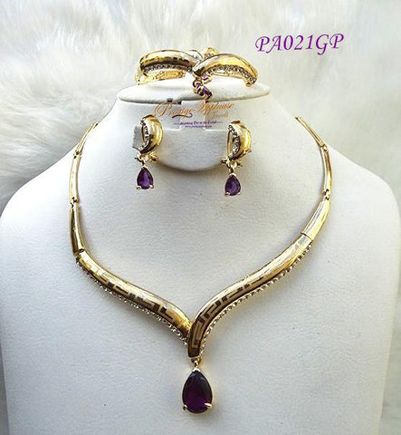 Beautiful New Design Purple Gold Plated Complete Set Necklace Jewellery Party Set PA021GP