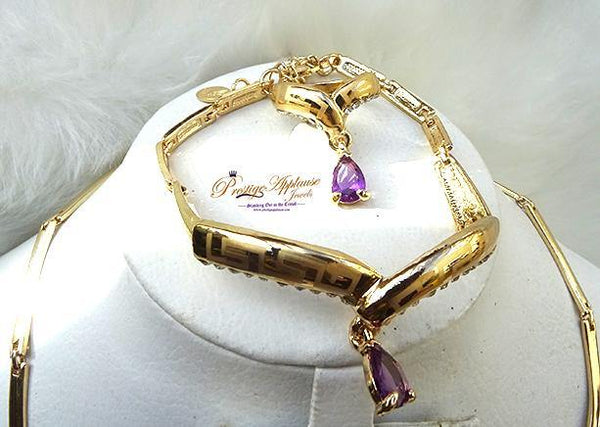 Beautiful New Design Purple Gold Plated Complete Set Necklace Jewellery Party Set PA021GP