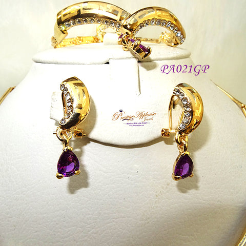 New Design Purple Champagne Gold Green Gold Plated Complete Set Necklace Jewellery Party Set